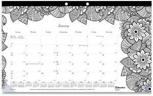 2026 Blueline® DoodlePlan Monthly Desk Pad Coloring Calendar, 17-3/4 x 10-7/8, Motif, January To December, C2917001