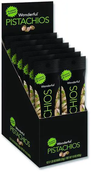 Wonderful Pistachios Roasted and Salted 1.25 oz Tube 12/Box PAR91345