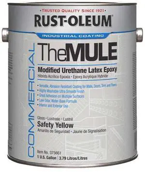 Commercial The MULE Modified Urethane Latex Epoxy Interior/Exterior Gloss Safety Yellow 1 gal Bucket/Pail 2/Carton 375661
