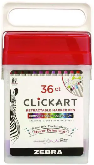 Zebra Pen ClickArt Retractable Marker Pen, Fine Point, Assorted Colors, 36-Pack