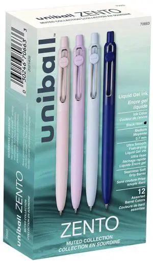 Zento Gel Pen Retractable Medium 0.7 mm Black Ink Assorted Barrel Colors Dozen 70663