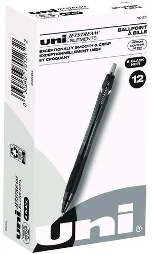 Jetstream Elements Hybrid Gel Pen Retractable Medium 1 mm Black Ink Translucent Black/Black Barrel Dozen 70123