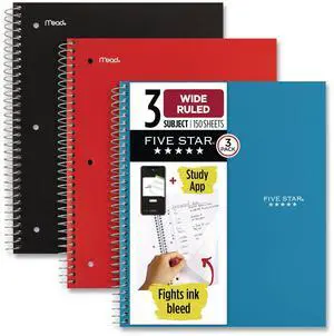 Mead Wirebound Notebook 3-Subject Wide Rule Assorted Color 150 Sheets 3Pk 930081