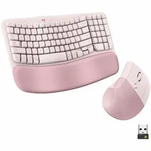 Logitech Wave Keys & Lift Vertical Mouse Ergonomic Wireless Keyboard and Mouse Combo with Cushioned Palm Rest Rose 920013612