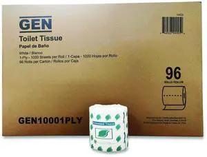 Small Roll Bath Tissue Septic Safe 1-Ply White 1000 Sheets/Roll 96 Rolls/Carton GEN10001PLY Small Roll Bath Tissue Septic Safe 1-Ply White 1000 Sheets/Roll 96 Rolls/Carton GEN10001PLY