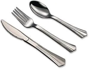 Tablemate Sterling Assorted Plastic Cutlery Mediumweight Silver 50pc 8305ASV Tablemate Sterling Assorted Plastic Cutlery Mediumweight Silver 50pc 8305ASV