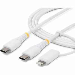 StarTech 2m 6.6ft 2-in-1 Rugged USB-C Charging Cable with Lightning Adapter 30W/60W Apple MFi Certified Braided USB C Charger Cord StarTech 2m 6.6ft 2-in-1 Rugged USB-C Charging Cable with Lightning Adapter 30W/60W Apple MFi Certified Braided USB C Charger Cord