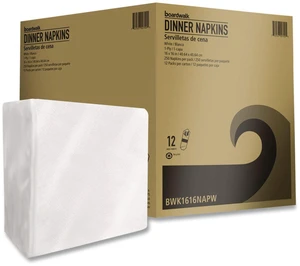 Dinner Napkins 1-Ply 16" x 16" White 250/Pack 12 Packs/Carton BWK1616NAPW Dinner Napkins 1-Ply 16" x 16" White 250/Pack 12 Packs/Carton BWK1616NAPW