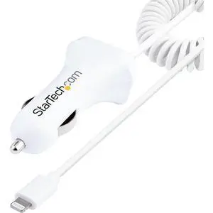 StarTech Lightning Car Charger with 1m Coiled Cable 12W White USBLT2PCARW2 StarTech Lightning Car Charger with 1m Coiled Cable 12W White USBLT2PCARW2