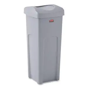 Universal Square Trash Can with Swing Lid 23 gal Plastic Gray 2143862 Universal Square Trash Can with Swing Lid 23 gal Plastic Gray 2143862