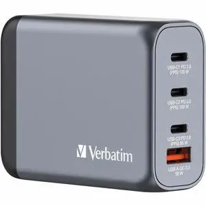 Verbatim GNC-100 100W 4-Port GaN Wall Charger, Black 32202 Verbatim GNC-100 100W 4-Port GaN Wall Charger, Black 32202