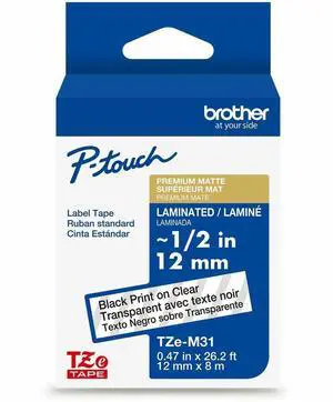 Brother Genuine P-touch TZeM31 BK on CLR Label Tape Premium Matte Laminated 12mmX8m Brother Genuine P-touch TZeM31 BK on CLR Label Tape Premium Matte Laminated 12mmX8m