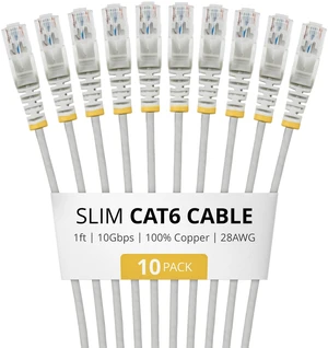 10-PACK OF SLIM CAT6 CABLES IS IDEAL FOR MULTIPLE SETUPS; SUPPORTS 10GBPS AND 10 10-PACK OF SLIM CAT6 CABLES IS IDEAL FOR MULTIPLE SETUPS; SUPPORTS 10GBPS AND 10