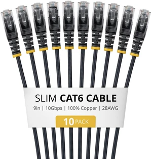 10-PACK OF SLIM CAT6 CABLES IS IDEAL FOR MULTIPLE SETUPS; SUPPORTS 10GBPS AND 10 10-PACK OF SLIM CAT6 CABLES IS IDEAL FOR MULTIPLE SETUPS; SUPPORTS 10GBPS AND 10