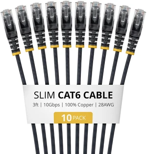 10-PACK OF SLIM CAT6 CABLES IS IDEAL FOR MULTIPLE SETUPS; SUPPORTS 10GBPS AND 10 10-PACK OF SLIM CAT6 CABLES IS IDEAL FOR MULTIPLE SETUPS; SUPPORTS 10GBPS AND 10