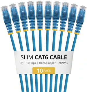 10-PACK OF SLIM CAT6 CABLES IS IDEAL FOR MULTIPLE SETUPS; SUPPORTS 10GBPS AND 10 10-PACK OF SLIM CAT6 CABLES IS IDEAL FOR MULTIPLE SETUPS; SUPPORTS 10GBPS AND 10