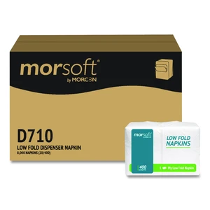 Morsoft Low Fold Dispenser Napkins 1-Ply 3.5 x 5 White 400/Pack 20 Packs/Carton D710 Morsoft Low Fold Dispenser Napkins 1-Ply 3.5 x 5 White 400/Pack 20 Packs/Carton D710
