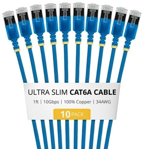 10-PACK OF ULTRA SLIM CAT6A CABLES IS IDEAL FOR MULTIPLE SETUPS; 10GBPS ETHERNET 10-PACK OF ULTRA SLIM CAT6A CABLES IS IDEAL FOR MULTIPLE SETUPS; 10GBPS ETHERNET