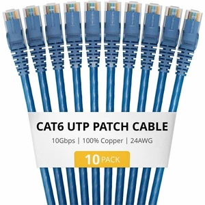 StarTech 3ft Blue Cat6 Ethernet Cable 10 Pack Snagless RJ45 UTP 24AWG Bare Copper Wire Network Patch Cord CAT6UTP3FTBL10PK