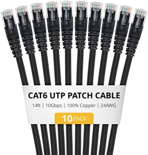 StarTech 14ft Black Cat6 Ethernet Cable 10 Pack Snagless RJ45 UTP 24AWG Bare Copper Wire Network Patch Cord StarTech 14ft Black Cat6 Ethernet Cable 10 Pack Snagless RJ45 UTP 24AWG Bare Copper Wire Network Patch Cord