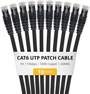 StarTech 5ft Black Cat6 Ethernet Cable 10 Pack Snagless RJ45 UTP 24AWG Bare Copper Wire Network Patch Cord StarTech 5ft Black Cat6 Ethernet Cable 10 Pack Snagless RJ45 UTP 24AWG Bare Copper Wire Network Patch Cord