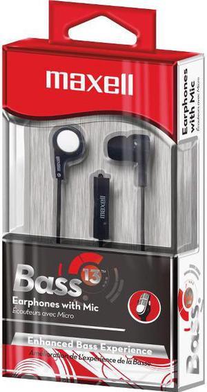 Maxell B-13 Bass Earbuds with Microphone, Black, 52" Cord 199621