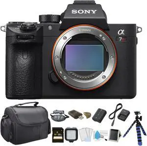 Sony Alpha a7R III Mirrorless Digital Camera (Body Only) Bundle with 64GB Memory Card + LED Light + Spare Battery + LCD Screen Protectors + Carrying Case + More