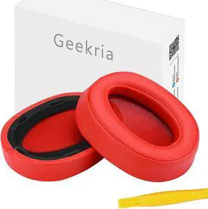 Geekria QuickFit Protein Leather Replacement Ear Pads for Sony MDR 100ABN WH H900N Headphones Ear Cushions, Headset Earpads, Ear Cups Repair Parts (Red)