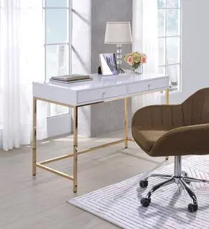 Ottey - Desk White High Gloss & Gold