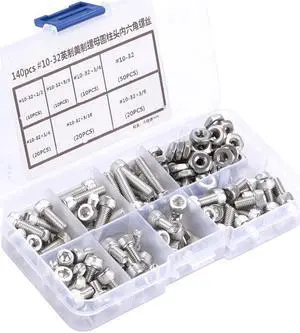 140pcs #10-32 Stainless Steel Hex Socket Cap Head Bolts Hex Screw Assortment Kit 2019