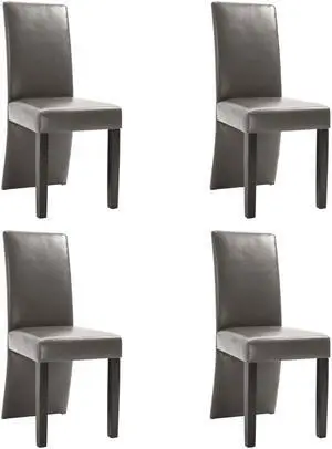 vidaXL Dining Chairs 4 Pcs Side Chair with Solid Wood Legs Gray Faux Leather