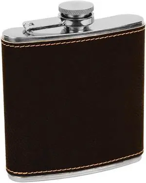 Erie 216 6oz. Stainless Steel Flask, Engravable Black/Gold Leatherette (FSK617A)