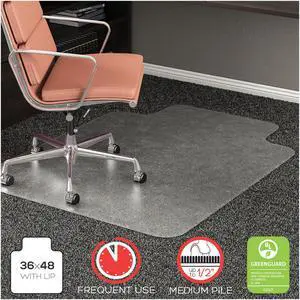Deflecto RollaMat Frequent Use Chair Mat for Medium Pile Carpet 36 x 48 w/Lip Clear CM15113
