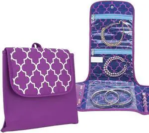 Travelon Jewelry Storage Case Bag Necklace Earrings Rings Bracelet Purple