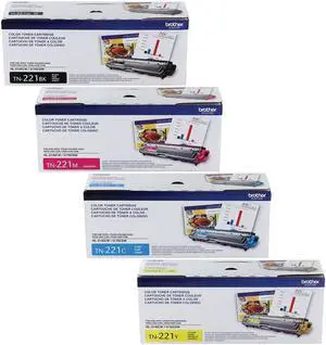 Brother TN221 (TN-221) Color (BK/C/M/Y) Toner Cartridge 4-Pack (TN221BK, TN221C, TN221M, TN221Y) Brother HL-3140CW, HL-3170CDW, MFC-9130CW, MFC-9330CDW and MFC-9340CDW