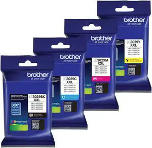 Brother LC3029 Extra High Yield Ink Cartridge Set. Includes (1) LC3029BK, (1) LC3029C, (1) LC3029M, (1) LC3029Y