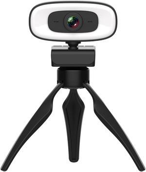 Webcam, 2K HD Without Distortion 360 Degrees Rotate Three-speed Fill Light USB Free Drive Webcams, Built-in Clear Sound Microphone