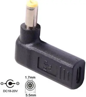 CYSM USB 3.1 Type C USB-C to DC 19V 5.5*1.7mm Adapter PD Emulator Trigger 90 Degree Angled Yellow for Delippo Acer Laptop