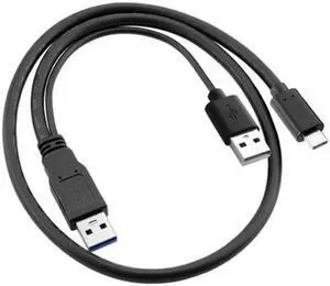 CYSM Type-C USB-C to USB 3.0 Male & USB 2.0 Dual Power Data Y Cable for Laptop & Hard Disk