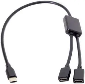 Jimier Cable Type-C to Dual Ports USB-C Female Hub Cable For Laptop PC & Mouse & Flash Disk