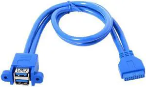KAIBOXIXI Stackable USB 3.0 Female Panel Type to Motherboard 20Pin Header Cable Dual Ports 50cm