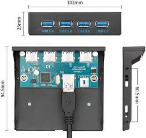 Jimier Cable USB 3.0 HUB 4 Ports Front Panel to Motherboard 20Pin Connector Cable for 3.5" Floppy Bay