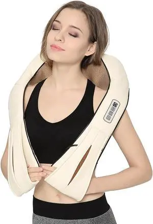 Nekteck Shiatsu Deep Kneading Massage Pillow with Heat, Car/Office Chair Massager, Neck, Shoulder, Back, Waist Massager Pillow [Speed Control, Bi-Direction Control] – Beige