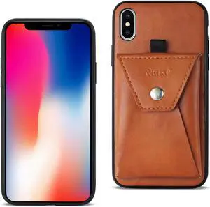 Reiko iPhone X/iPhone XS Durable Leather Protective Case With Back Pocket In Brown