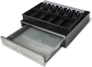 Beelta Cash Register Drawer 16” for Point of Sale (POS) System with Fully Removable Cash Tray, 5 Bill slots / 5 Coin slots, 24V, RJ11/RJ12 Key-Lock, Media Slot, SPCC, Black