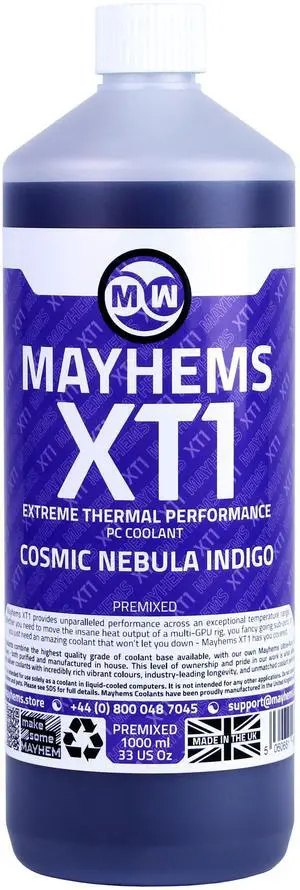 Mayhems - PC Coolant - XT1 Premix - Thermal Performance Series - UV Fluorescent | 1 Liter - Cosmic Nebula Indigo (MXTP1LIN)