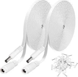 2 Pack 10ft/3m DC Power Extension Cable 2.1mm x 5.5mm Compatible with 12V DC Adapter Cord for CCTV IP Camera, LED, Car, White 2 Pack 10ft/3m DC Power Extension Cable 2.1mm x 5.5mm Compatible with 12V DC Adapter Cord for CCTV IP Camera, LED, Car, White