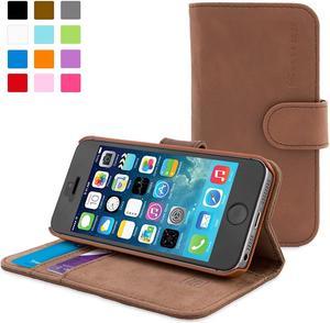 iPhone 5 / 5s Case, Snugg - Leather Wallet Cover Case with (Distressed Brown) for Apple iPhone 5 / 5s