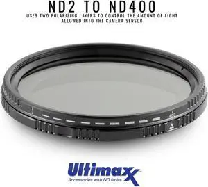 ULTIMAXX 49mm Variable Neutral Density Twisting Multi-Coated Filter ND2-ND400