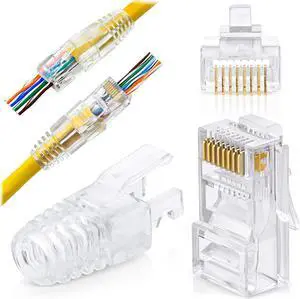 Rj45 Cat6 Pass Through Connectors And Strain Relief Boots - Pack Of 100/100 | Ez To Crimp Modular Plug For Solid Or Stranded Utp Network Cable Rj45 Cat6 Pass Through Connectors And Strain Relief Boots - Pack Of 100/100 | Ez To Crimp Modular Plug For Solid Or Stranded Utp Network Cable